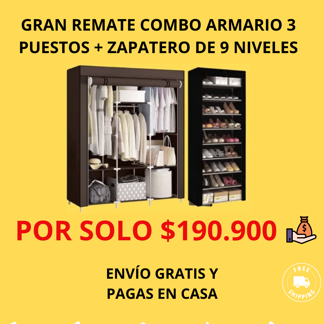 COMBO ARMARIO 3 PUESTOS + ZAPATERO DE 9 NIVELES