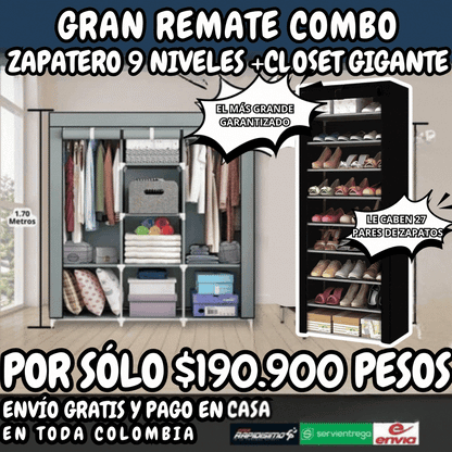 COMBO ARMARIO 3 PUESTOS + ZAPATERO DE 9  NIVELES