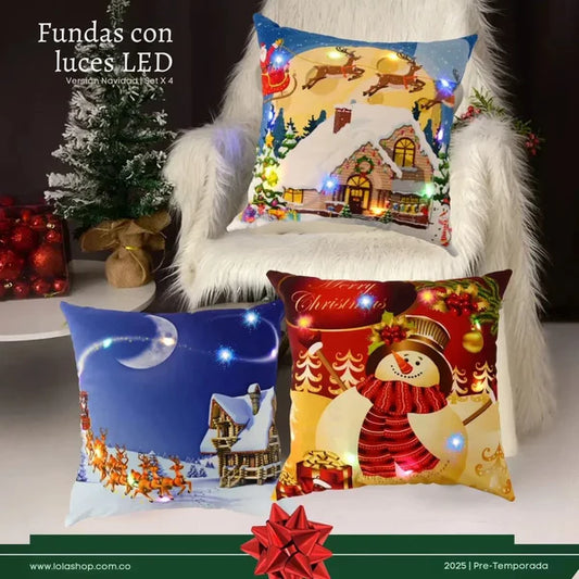 FUNDAS COJINES NAVIDEÑOS CON LUZ LED OFERTA PAGUE 3 LLEVE 4