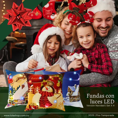 FUNDAS COJINES NAVIDEÑOS CON LUZ LED OFERTA PAGUE 3 LLEVE 4